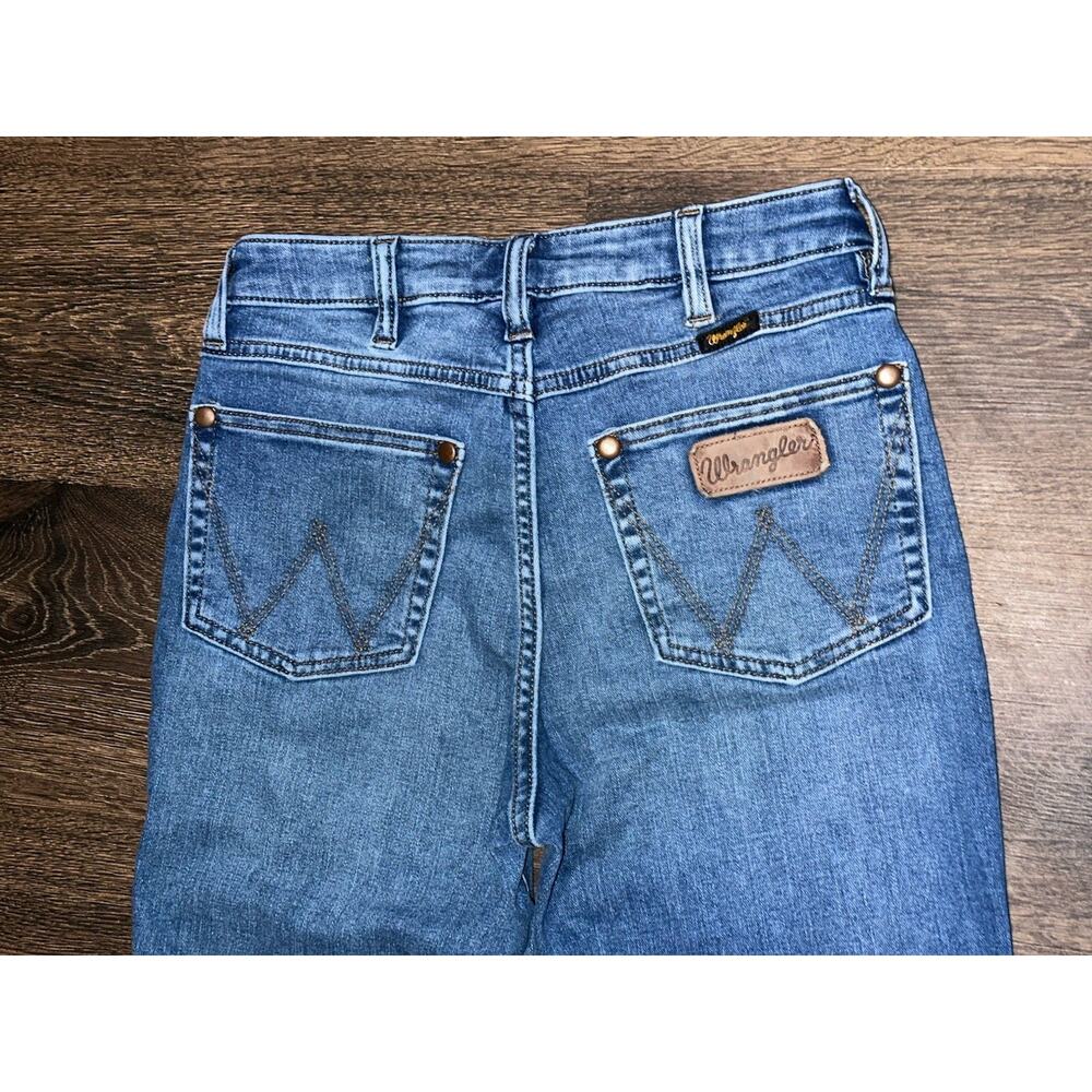 Wrangler Retro Blue Medium Wash High Rise Flare Jeans Stretch 5-Pocket 28x31 - Picture 10 of 12